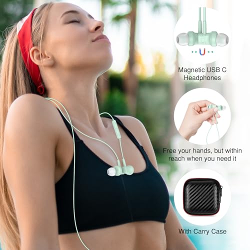 Image of USB C in Ear Earbuds with Microphone for iPhone 17 Pro 16 15， Cyan
