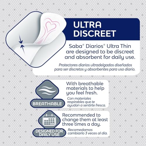 Image of Saba Diarios Ultra Thin Multishape Pantiliners, Flexible & Versatile Panty Liners, 4-Pack of 30 Pads (120 Count)