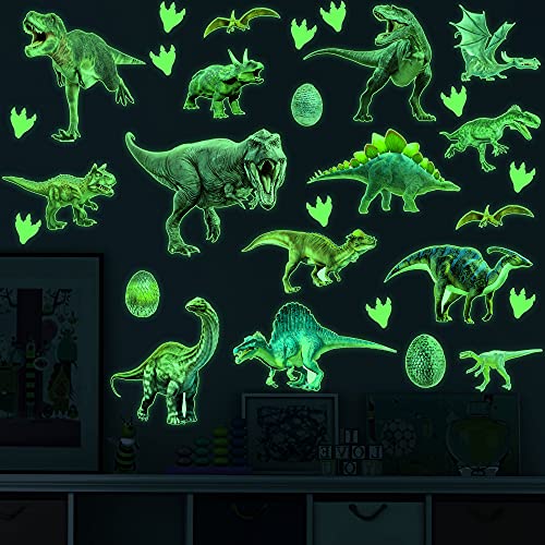Dinosaurs Wall Decals Glow In The Dark Dinosaur Wall Stickers Removable Tyrannosaurus Wall Decor Dinosaur Eggs And Paw Print Wall Mural For Kids Nursery Living Room Bedroom Classroom Home Decoration (Green) #TOP2