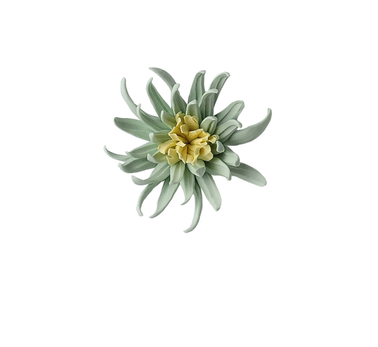KJOLWHCQ Elegant Ceramic Flower Green Rosemary Flower Chrysanthemum Handcrafted Sculpture 3D Wall Art Decor Home Living Room Office Wedding Gift