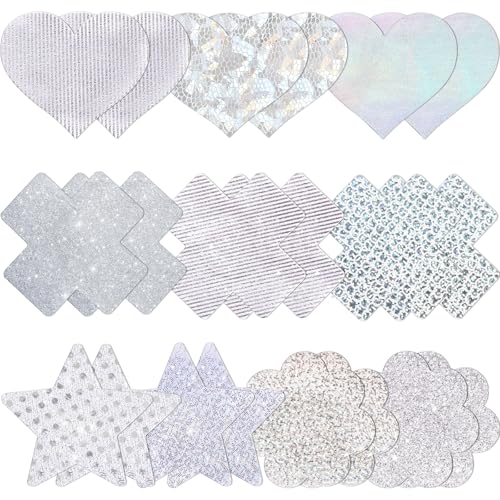 Glitters Pasties Rave Nipple Covers Stickers for Women Rave Party 12 Pairs Disposable Sticky Breast Petals