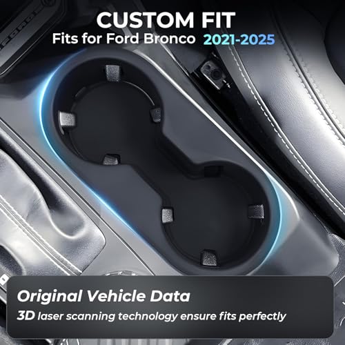 Image of Center Console Cup Holder Inserts for Ford Bronco 2025 2024 2023 2022 2021 (Not for Bronco Sport), Interior Accessories Car Cup Holder for 2021-2025 Bronco, Black