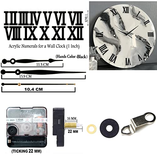 Image of 12 Pcs Arabic Mirrored Acrylic Numerals Movement Machine 22mm for Wood Resin Marble Clock Fancy Needles Pack 1 (Black D1)