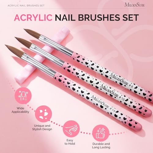 Image of MelodySusie 3Pcs Acrylic Nail Brush Set, Size 8 /10 /14