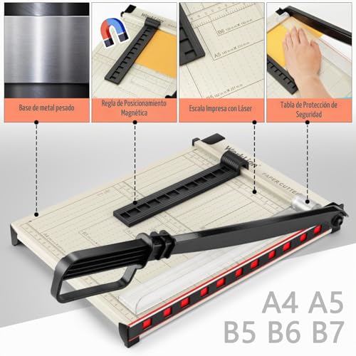 Miniatura 3 de Worklion Cortador De Papel De Guillotina A4 - Cortadora De Papel Resistente Con Protector De Seguridad, Capacidad De 15 Hojas, Cortador De Guillotina De Precisión Para Cortar Papel, Tarjetas, Fotos,