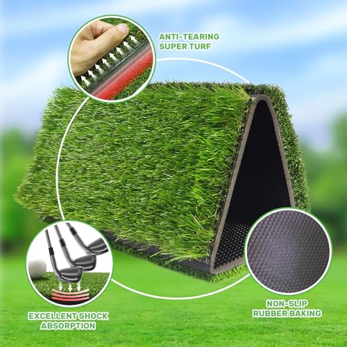 Image of COSPOPTIC Golf Hitting Mat with Swing Path Feedback, Heavy-Duty Rubber Base Anti-Slip Golf Training Mat, Extra Replaceable Surface, Portable Practice Mat for Home Office Garage Yard Indoor Outdoor