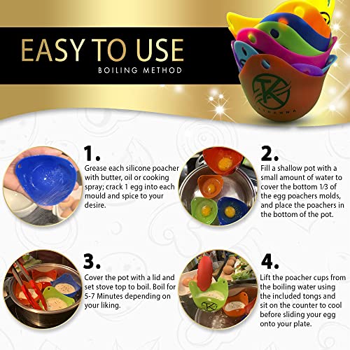 Egg Poacher - Make The Perfect Poached Egg Cooker, Easy & Mess Free - Bpa Free Okthanna Silicone Egg Poaching Cups For Microwave & Stovetop Egg Cooking Boiled Eggs Pack Of 8 With Tongs Included #TOP6