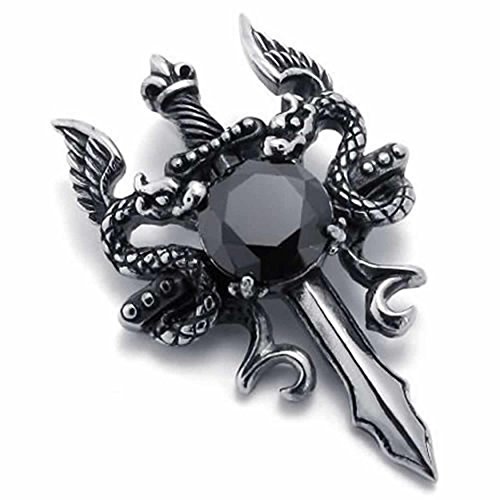 Collier croix épée en acier pour homme avec chaîne double dragon au quotidien