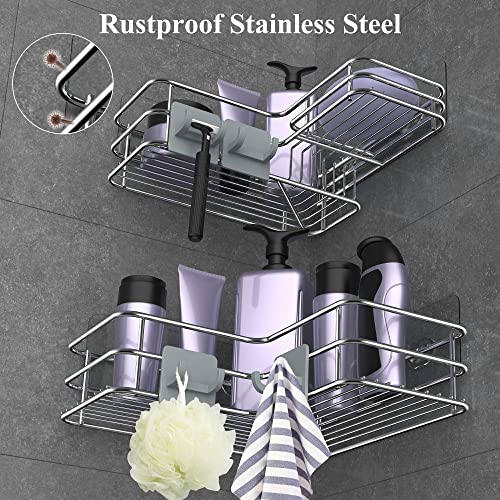 Nieifi Corner Shower Caddy With Built-In Soap Holder With Hooks, Shower Organizer Shelf Rack Basket Storage, Rust Proof Stainless Steel Bathroom Shelves Drill Free 2 Pack For 90-Degree Corner Only #TOP4