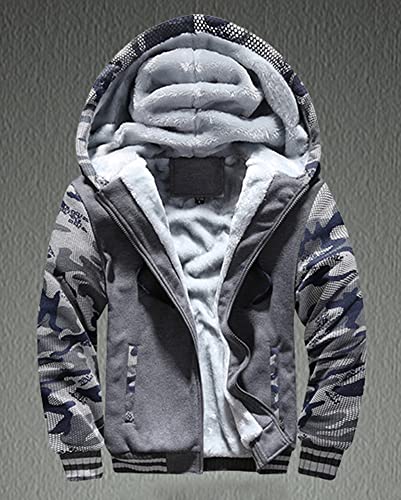 Easyoyo Moletom masculino com capuz e zíper de inverno pesado forrado de lã de ovelha jaqueta de cam