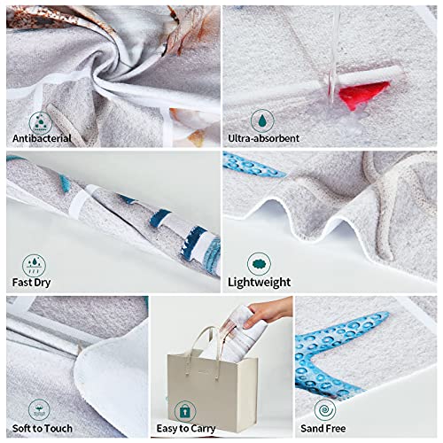 Aspmiz 3Pcs Nautical Bath Towels Set Include Bath Towel, Hand Towel And Wash Towel, Starfish Beach Towel Set For Bathroom, Water Absorbent Marine Sail Beach Towel For Travel, Swim, Outdoor #TOP5
