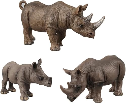 BLAPNK Figura de rinoceronte africano de 3 piezas, figuras realistas de rinoceronte, colección de figuras de rinoceronte, juego de ciencia