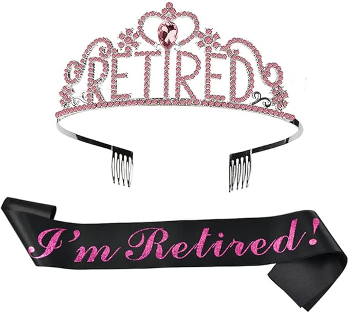 JETKONG Décorations De Fête De Retraite Diadème/couronne, écharpe à La Retraite Pour Femme, Cadeaux De Retraite, Fournitures De Fête De Retraite, Cadeaux, Faveurs (or Rose), Alliage De Métal Et