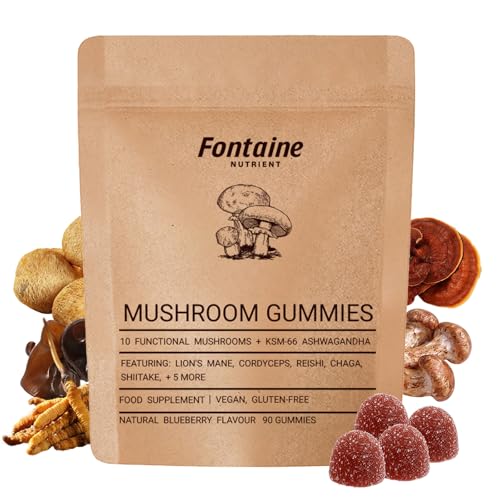 10 in 1 Mushroom Gummies High Strength 3000mg Powerful Mushroom Gummies 10 Functional Mushrooms with Lions Mane Reishi Chaga Shiitake Ashwagandha KSM-66 90 Vegan Gummies