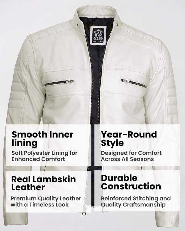Image of Blingsoul Men's Leather Jacket - Real Lambskin Motorcycle Cafe Racer Biker Style Jacket