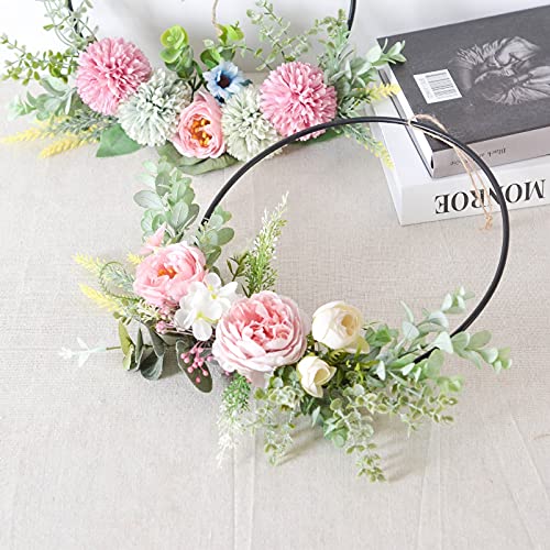 Yundxi Artificial Floral Wreath, Metal Hoop Frame Garland Set For Wedding Flowers, Bridal Showers, Baby Shower, Birthday Decor, Floral Wreath For Backdrop, Table Wreath Garland (Pink With Purple) #TOP2