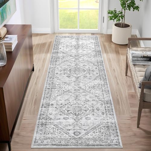 Garvee Washable Vintage Area Rug Distressed Floral Print Living Room Rugs Retro Accent Floorcover Mat Non Slip Low Pile Throw Carpet for Kitchen Dinin