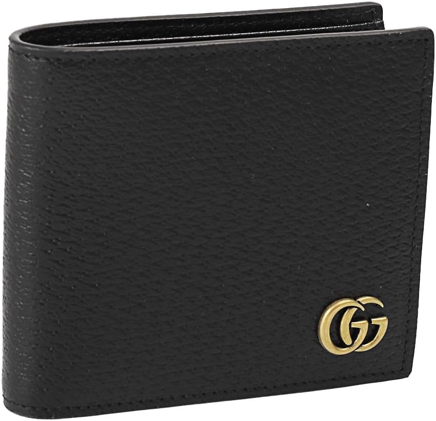 Gucci 428725 DJ20T 1000 Mens Bifold Wallet GG Marmont Leather Coin Purse Black, Black