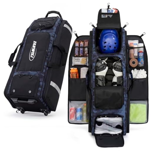 Fanwoli 100L Rolling Baseball Catchers Gear Bag, 5-Hook Dugout Organizer