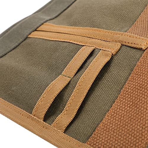 5-Pocket Single Side Tool Belt Pouch/Work Apron, Heavy Duty 16Oz Waxed Canvas, Adjustable Belt With Buckle, Army Green #TOP4