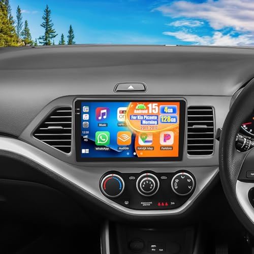 OiLiehu 4G+128G Android 15 Car Stereo for Kia Picanto Morning 2011-2017 with Wireless CarPlay Android Auto, 9" Touchscreen Radio with WiFi Mirror Link Bluetooth 5.0 FM RDS EQ SWC Backup Camera
