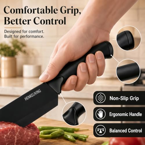 HENKELIVING 14-Piece Black Kitchen Knife Block Set with Built-In Sharpener - image 7