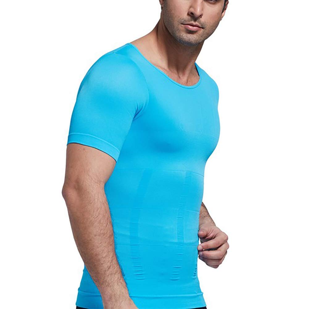 G&F Męska modelująca sylwetkę kompresyjna ukrywa brzuch piwo z krótkim rękawem bielizna modelująca brzuch kontrola elastyczna (kolor: Niebieski, rozmiar: XL)