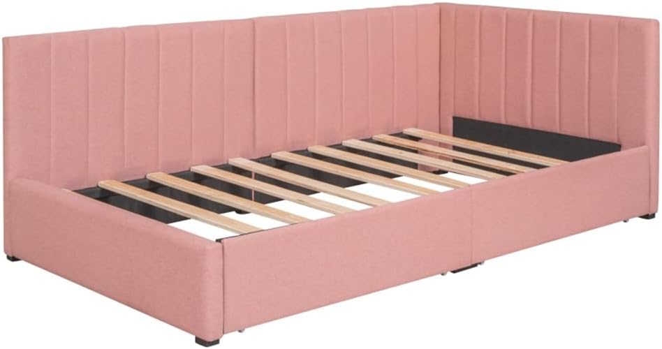 Upholstered Daybed with 2 Storage Drawers Twin Size Sofa Bed Frame No Box Spring Needed, Linen Fabric