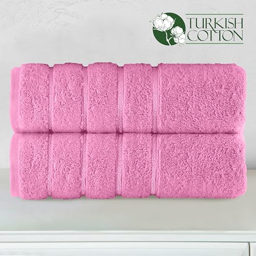 Image of Elegant Comfort 100% Turkish Cotton 4 Lines Viscose Stripe Luxury 2 Pack Bath Towel Set 27 x 54 Inch - Super Soft and Highly Absorbent Premium Hotel Spa Quality Towels for Bathroom Use, Light Pink