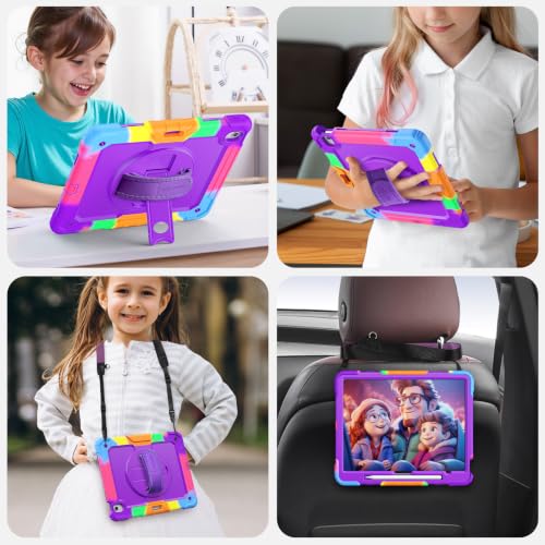 Image of SEYMAC Case for iPad Air 13 Inch M4 /M3 /M2 (2026 /2025 /2024), Colorful Purple | Heavy Duty Shockproof Protective, Built-in Screen Protector, 360 Rotating Stand, Hand /Shoulder Strap, Pen Holder