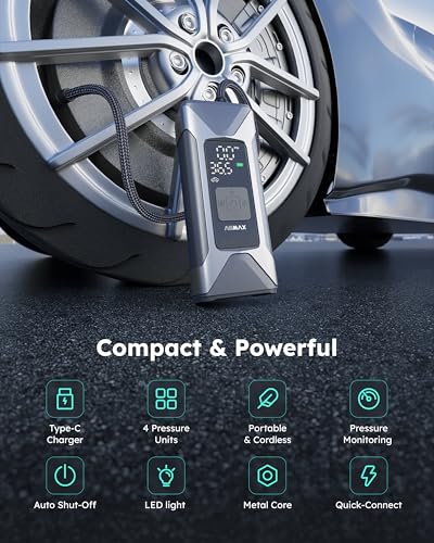 Image of ASMAX T10 Tire Inflator Portable Air Compressor, 160PSI Cordless Electric Air Pump with 7500mAh Battery, Digital Gauge, Auto Shut-off, Fast Inflation for Car, Motorcycle, Bike, Bicycle, Balls