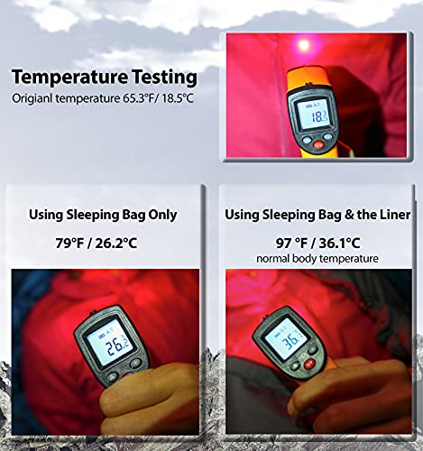Litume All Season Sleeping Bag Liner Adds Up to 27F, Lightweight Mummy Sleeping Sack for Backpacking, Camping, Traveling with Drawstring Hood and Stuff Sack (No Zipper/Stuff Sack)