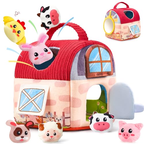 Image of Vanvimen Baby Girl Toys 6-12 Months, Surprise Barn with 12 PCS Stuffed Farm Animals, Montessori Sensory Developmental Learning Toys for 6-12 Months, Ideals 6 7 8 9 Month Old Baby Boy Girl Gifts Toy