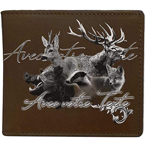 Pets-easy Portefeuille Chasse cervidés - Portefeuille personnalisé en Cuir Beige/Marron - Portefeuille Cuir Hommes et Femmes Gibiers Cover