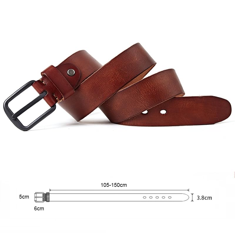 Cinturón Ajustable de Cuero Genuino, Cinturones de Cuero Genuino for Hombres Cinturón Suave for Hombre Metal Duro Hebilla Negra Mate Cinturón de Cuero Real(Black,135cm)