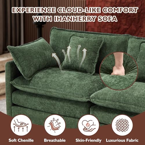 Image of Ihanherry 146 inch U-Shaped Modern Sofa Modular Sectional Cloud Couch with 2 Ottoman, 6-Seat Chenille Deep Seat Sofa with 6 Pillows for Living Room, Bedroom and Apartment, Green