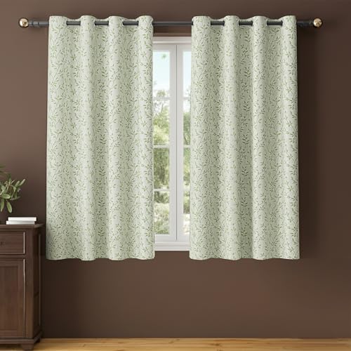 Image of Yellow Weaves 1 Pc Jacquard Leaf Eyelet Window Curtain - Perfect for Home, Office, Bedroom, Living Room & Balcony - 5 Feet (Pastel Green)