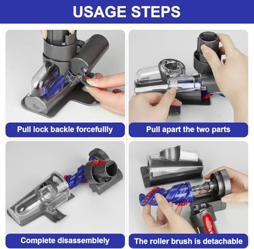 Mini Elektrobürste Haardüse kompatibel mit Dyson V7 V8 V10 V11 V15, Anti Verwicklungs Aufsatz Ersatzteile Turbinendüse, Staubsauger Bürste für Tierhaare Sofa Autositze Teppich Matratzen