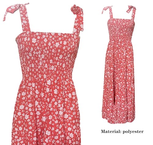 Image of kinstell Women's Summer Boho Spaghetti Strap Square Neck Ruffle Casual Flowy Long Dress Beach Swing Party Maxi Dress