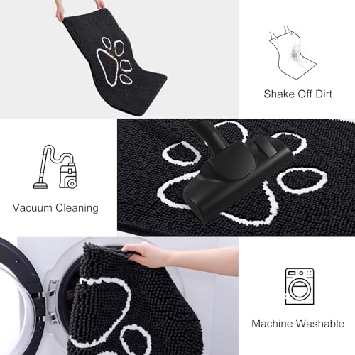 Image of Smiry Dog Door Mat for Muddy Paws, Absorbent Dirt Trapper Non Slip Quick Dry Washable Chenille Mat for Mud Dogs, Entry Rug for Indoor and Outdoor (48x30 Inches, Black and White)