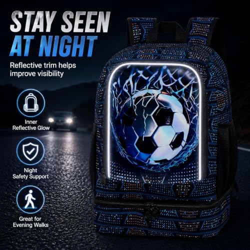 Image of HPJGD 2-in-1 Kids Backpack for Boys, 17 inch Soccer Elementary Bookbag Set with Built-in Lunch Compartment, Water-Resistant School Bag for Preschool - Thrash Net Soccer
