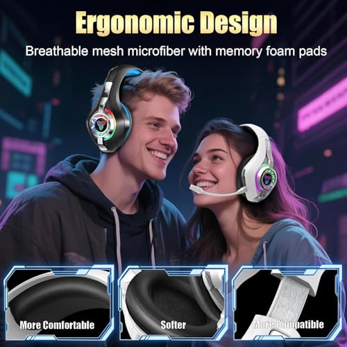 Image of 2.4GHz Wireless Gaming Headsets for PS5 /PS4 /Switch, New RGB Bluetooth 5.4 Noise Cancelling Gaming Headphones with 7.1 Surround Sound, 40mm Drivers, 276g Ultraligero, Memory Foam, 40Hrs Audifonos Gamer