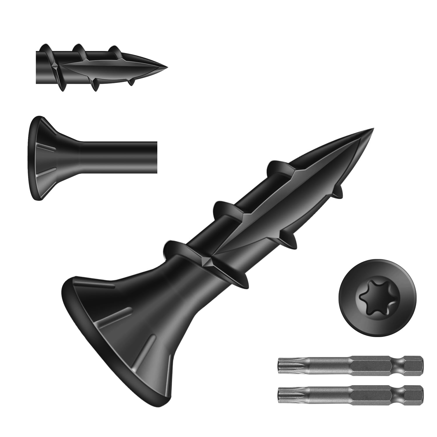 SG TZH #8 x 5/8" Deck Screws (1294Pcs) 4lb. Carbon Steel, Black, Flat Head, Rust Resistant epoxy Coated, with T25 Star Bit