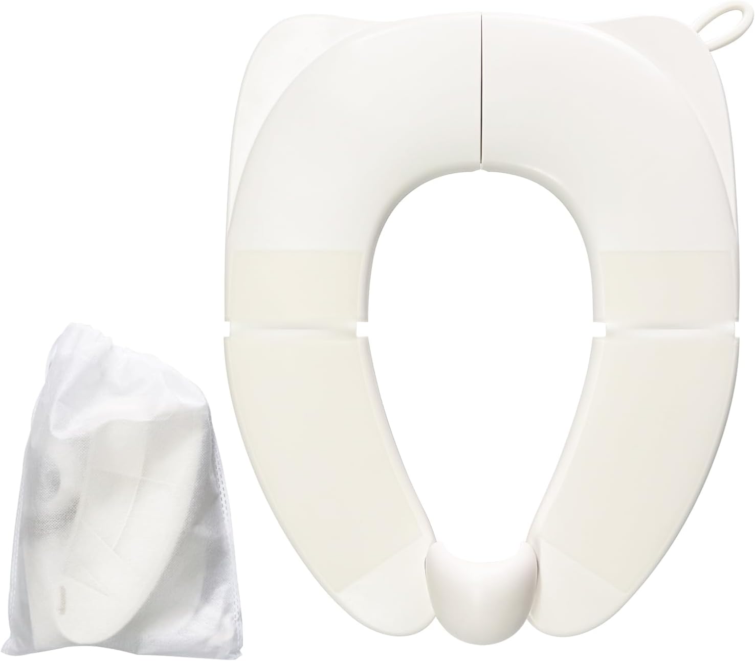 Portable Toilet Seat for Kids, Foldable Universal Fit Potty Training Seat with Anti-Slip Base & Splash Guard Travel Toilet Seat with Storage Bag, Easy Clean-White