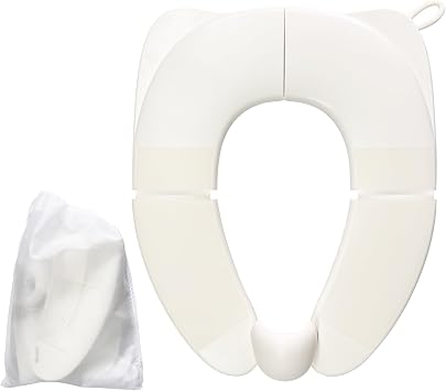Portable Toilet Seat for Kids, Foldable Universal Fit Potty Training Seat with Anti-Slip Base & Splash Guard Travel Toilet Seat with Storage Bag, Easy Clean-White