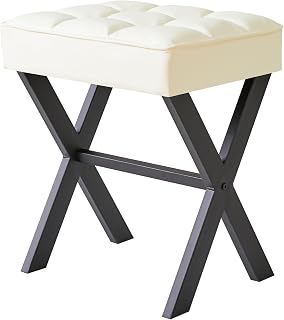 IBUYKE Taburete cuadrado de maquillaje con reposapiés en X, reposapiés de poliuretano, taburete otomano, multiusos como mesa auxiliar pequeña, para dormitorio, sala de estar, blanco L/G-71W