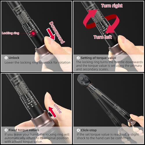 UYECOVE 14Pcs 1/2-Inch Drive Click Torque Wrench Set 10-170 ft.lb/13.6-230.5 Nm, Dual-Direction Adjustable 72-Tooth Torque Wrench for Moto and Car Maintenance - Thumbnail 6