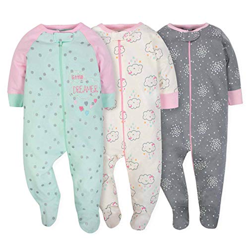 Gerber Onesies Baby Girl Sleep N Play Sleepers 3 Pack (6-9 Months, Princess)