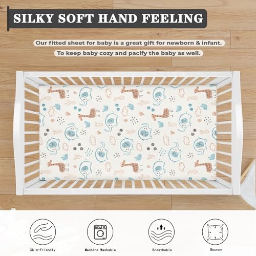 Image of Giraffe Baby Crib Sheets for Boys Girls Elephant Fitted Crib Sheet for Standard Crib and Toddler Mattress Cute Animal Baby Mattress Sheets Toddler Bed Sheet 52x28x8 in