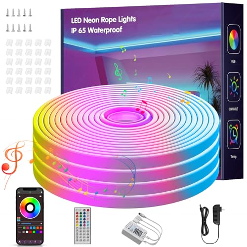 Image of NBBUFF 50FT Led Neon Rope Lights Music Sync, RGB Led Strip Lights Outdoor, Neon Led Light Strip with Remote & App Control, DIY Flexible Led Lights for Bedroom, Gaming, Party, Room Decor (1 * 50FT)